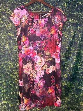 Versona Floral Midi Dress in Black with Pink & Purple Blooms